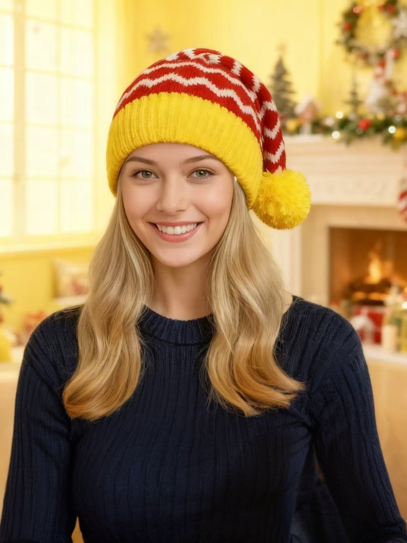 Wholesale Christmas Knitted  Winter Striped Pom-Pom Holiday Wool Hat